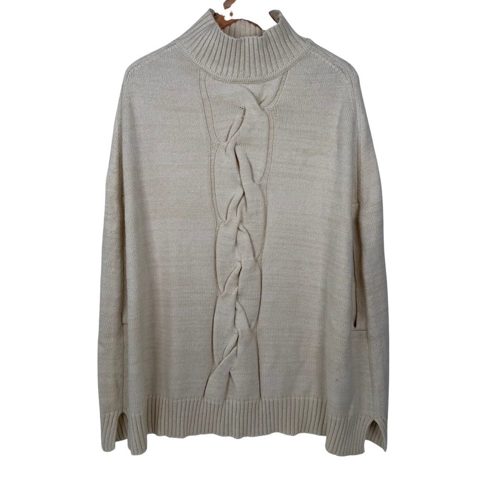 Zenergy by Chico's Poncho Women‎ S/M Cream Cable Knit Mock Neck Cotton Blend
